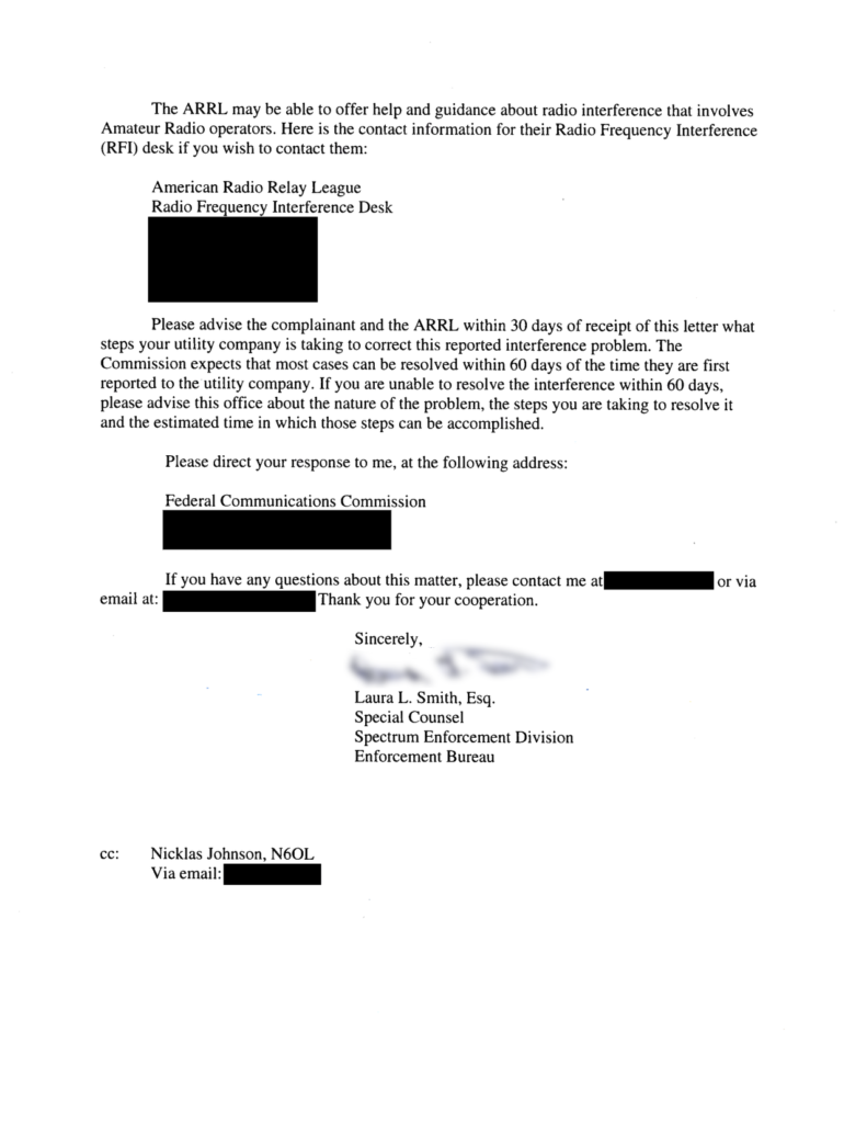Third page of a letter from the FCC to PG&E